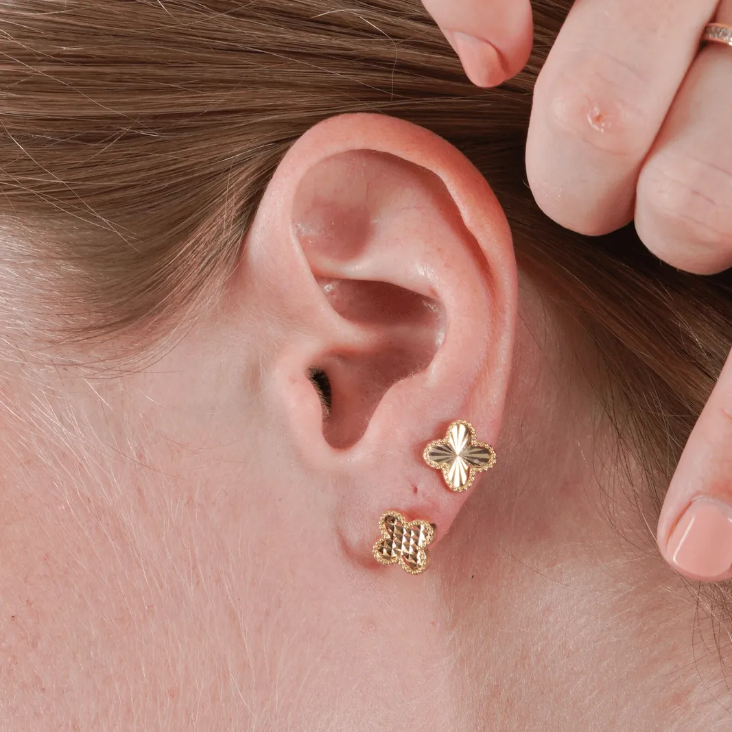 Real Gold Clover Glittering Earring Set - Model GZJVN 3050 E1917