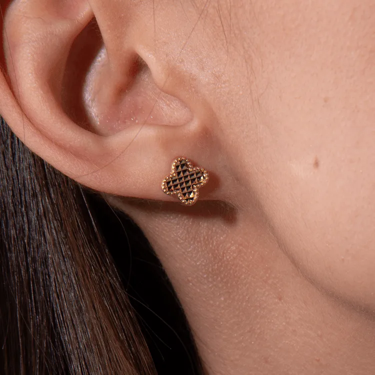 Real Gold Clover Glittering Earring Set - Model GZJVN 3050 E1917