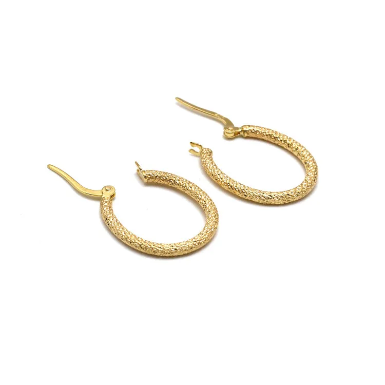 Real Gold Glittering Oval Clip Earring Set - Model 5532-1 E1949