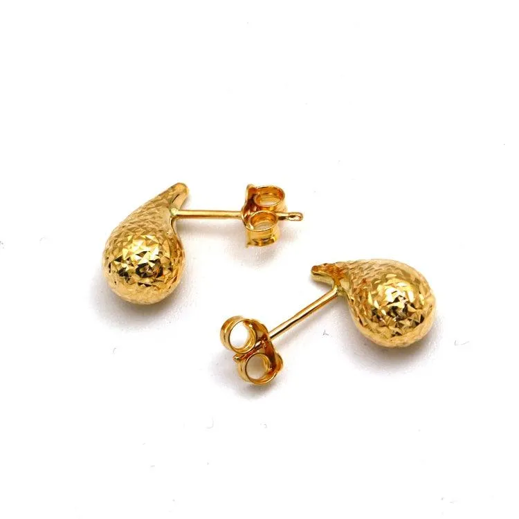 Real Gold Glittering Oval Teardrop Water Drop Earring Set - Model 9138 E1860