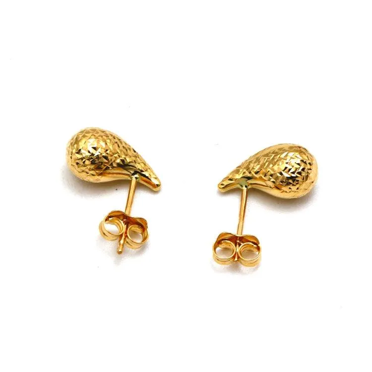 Real Gold Glittering Oval Teardrop Water Drop Earring Set - Model 9138 E1860