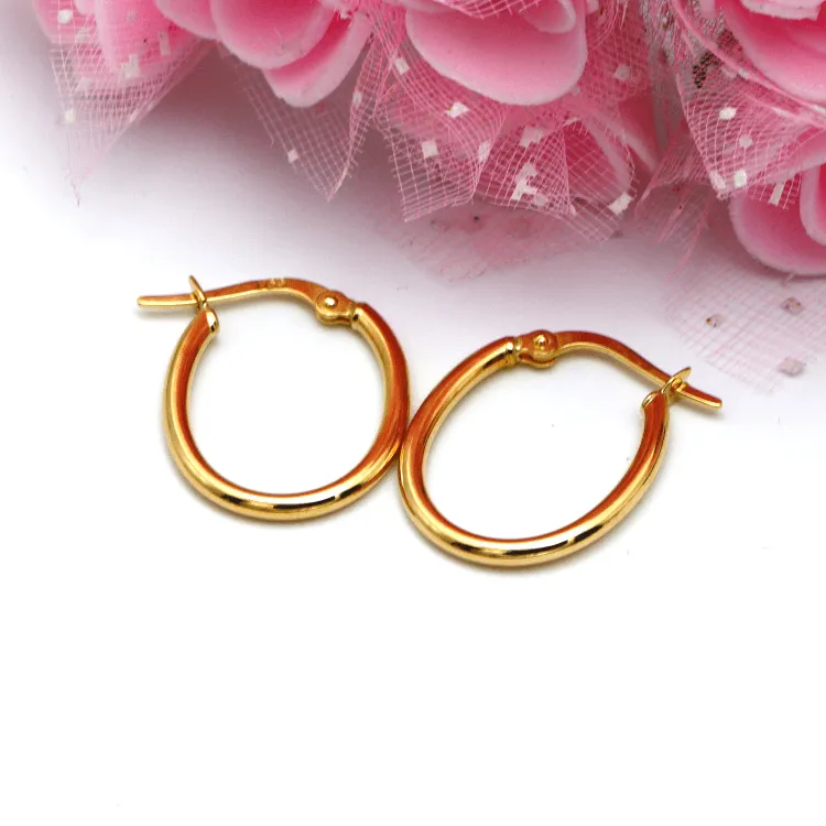 Real Gold Oval Plain Small Loop Earring Set 5359 E1775