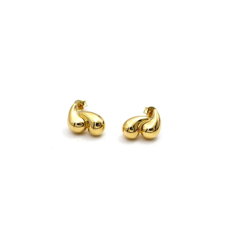 Real Gold Plain Double Teardrop Stud Earrings Set - Model 6898-28 E1933