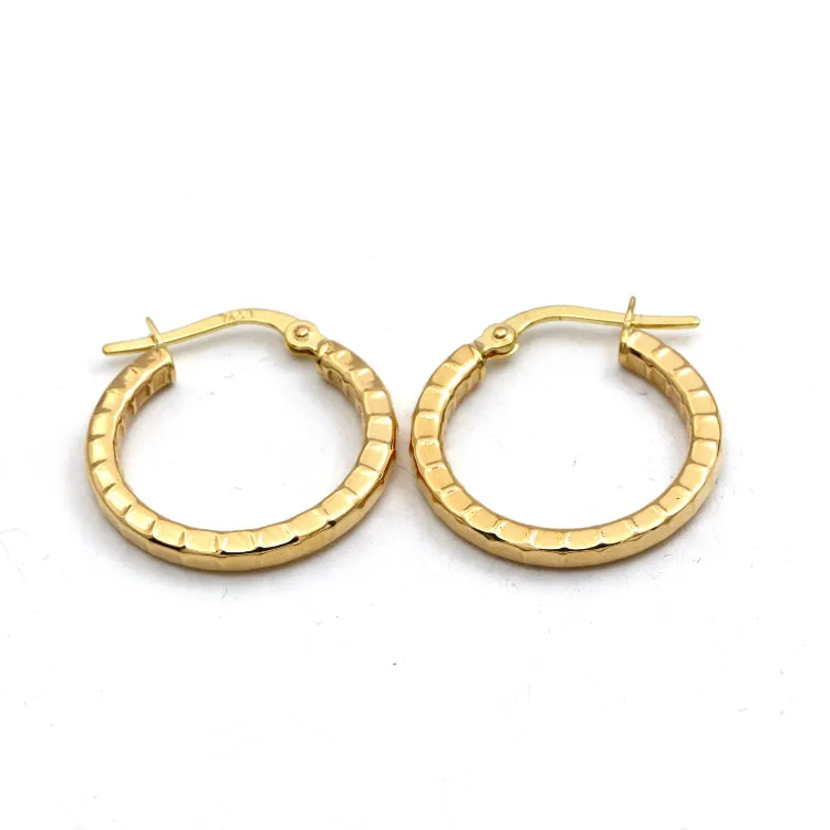 Real Gold Round 3D Lined Clip Earrings Set - Model 4956 E1912