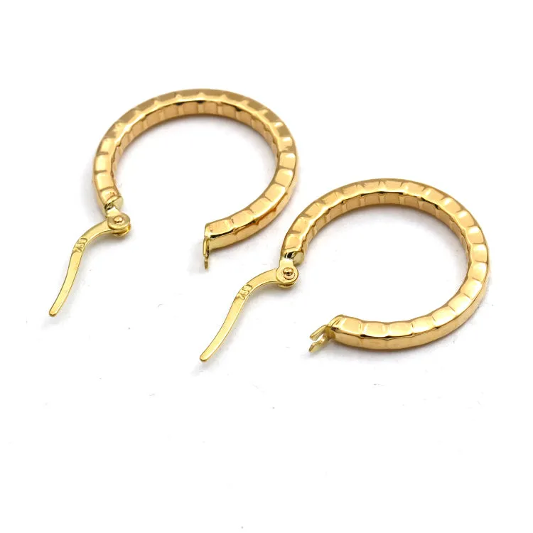 Real Gold Round 3D Lined Clip Earrings Set - Model 4956 E1912