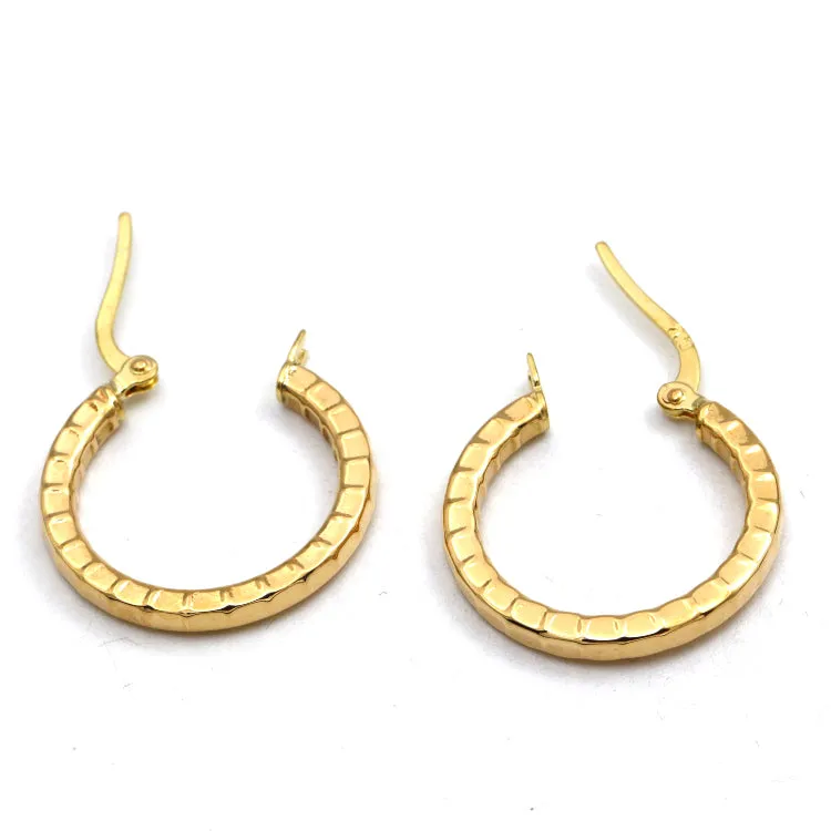 Real Gold Round 3D Lined Clip Earrings Set - Model 4956 E1912