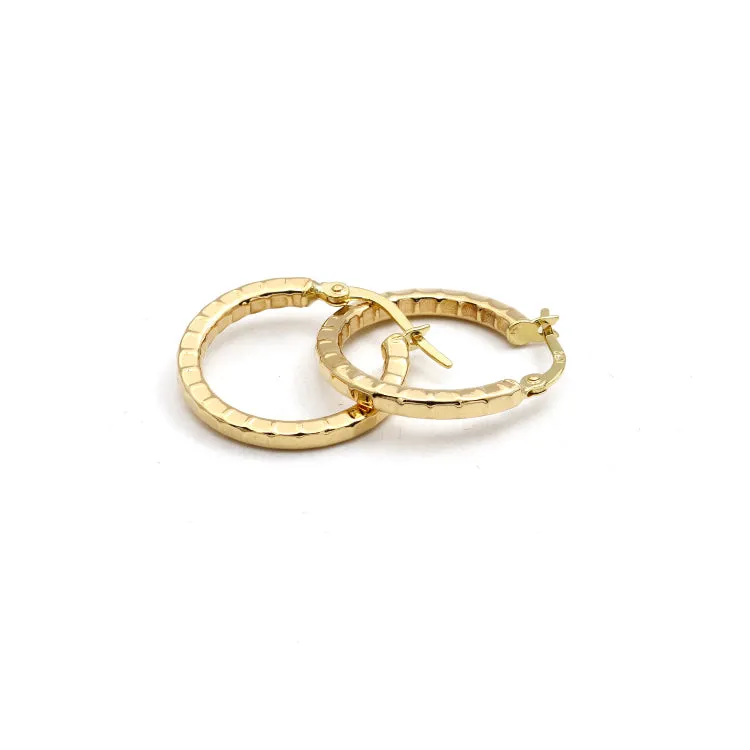 Real Gold Round 3D Lined Clip Earrings Set - Model 4956 E1912