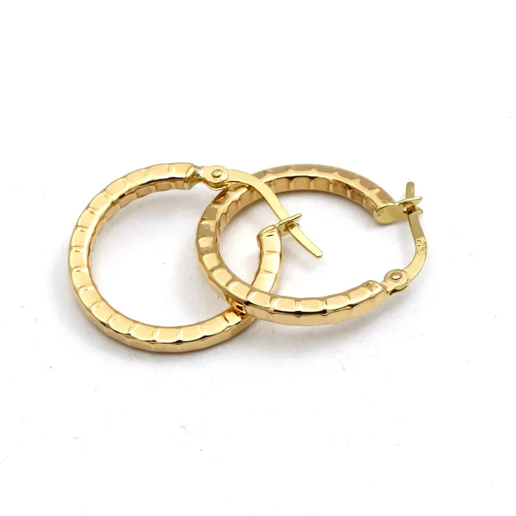 Real Gold Round 3D Lined Clip Earrings Set - Model 4956 E1912