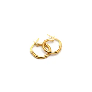 Real Gold Round Plain Loop Earring Set ( 1.4 cm ) 5356 E1771