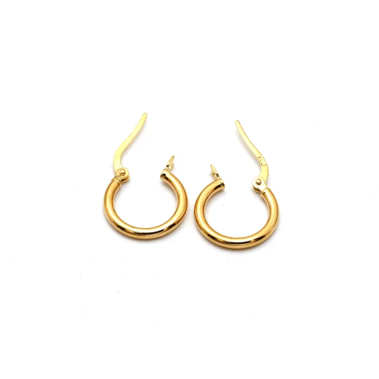 Real Gold Round Plain Loop Earring Set ( 1.4 cm ) 5356 E1771