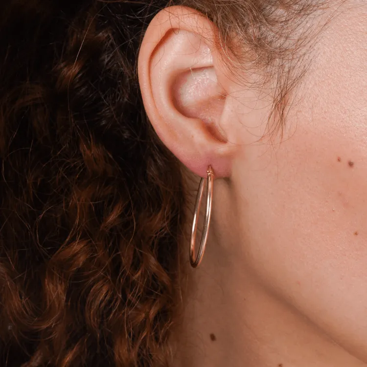Real Gold Round Plain Loop Earring Set ( 3 cm ) 5501/2 E1769