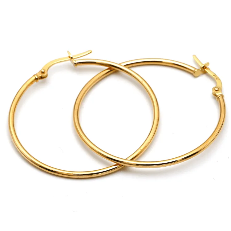Real Gold Round Plain Loop Earring Set ( 3 cm ) 5501/2 E1769