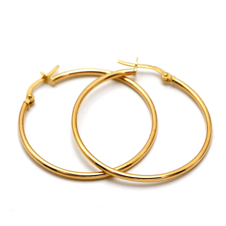 Real Gold Round Plain Loop Earring Set ( 3 cm ) 5501/2 E1769