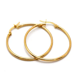 Real Gold Round Plain Loop Earring Set ( 3 cm ) 5501/2 E1769