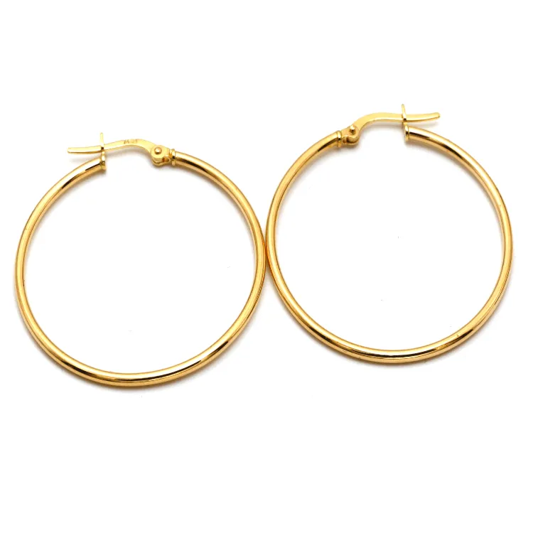 Real Gold Round Plain Loop Earring Set ( 3 cm ) 5501/2 E1769