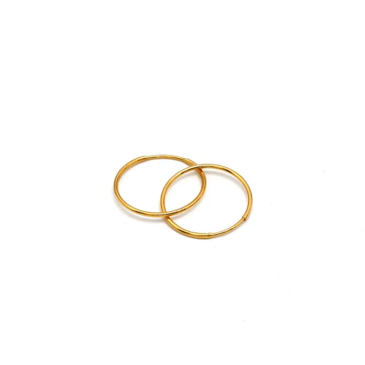 Real Gold Round Plain Loop Earrings Set (1.7 cm) - Model 0001/15/10M E1939