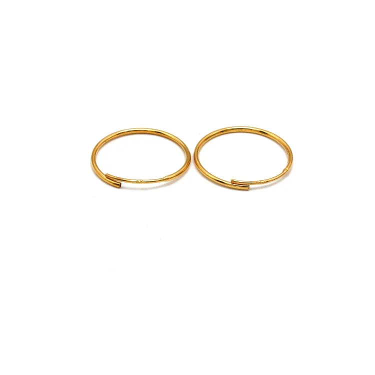 Real Gold Round Plain Loop Earrings Set (1.7 cm) - Model 0001/15/10M E1939