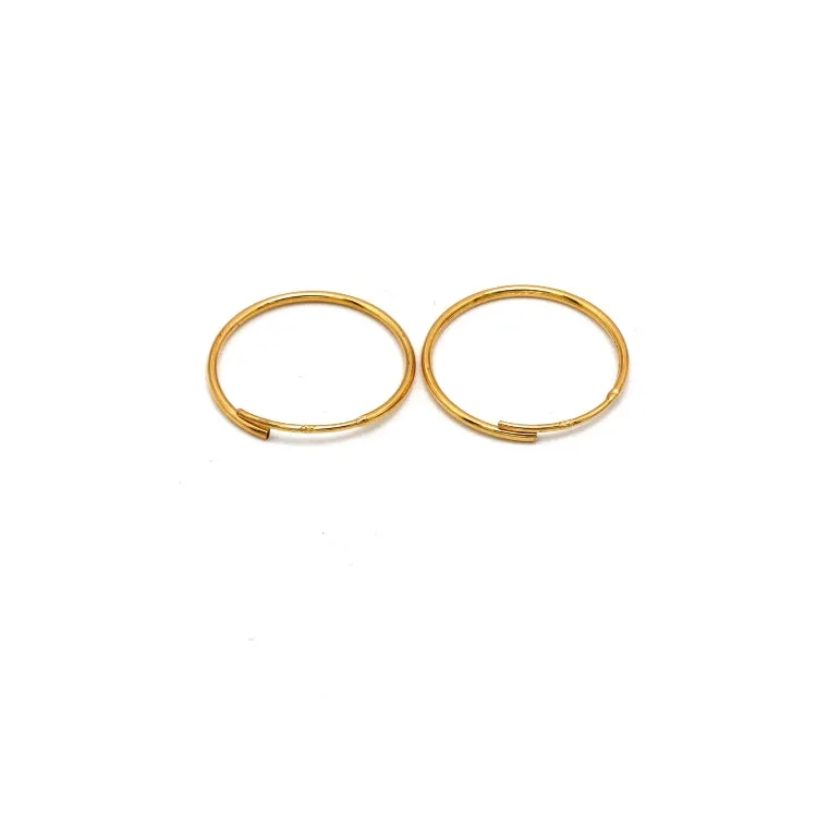 Real Gold Round Plain Loop Earrings Set (1.7 cm) - Model 0001/15/10M E1939