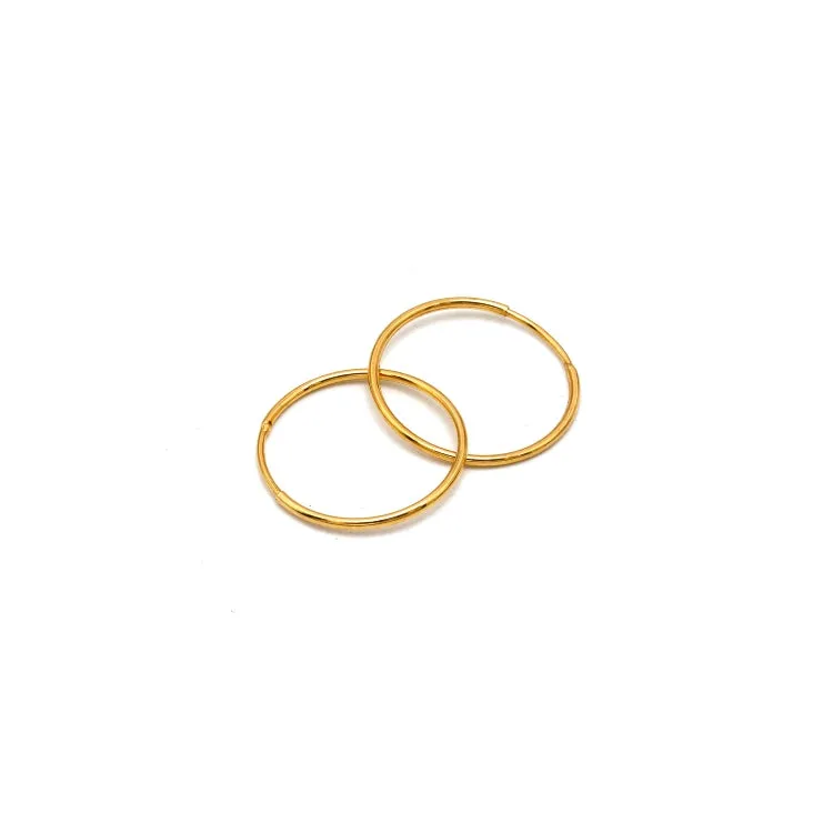 Real Gold Round Plain Loop Earrings Set (1.7 cm) - Model 0001/15/10M E1939