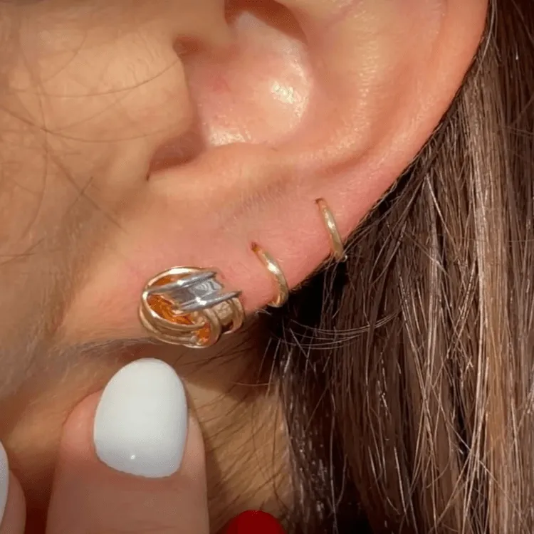 Real Gold Round Small Earring Set 2114 E1737
