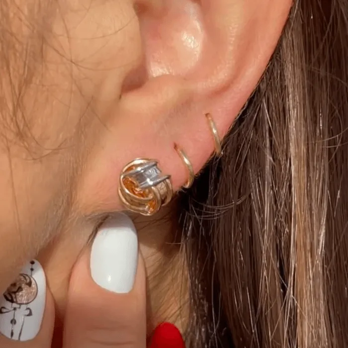 Real Gold Round Small Earring Set 2114 E1737