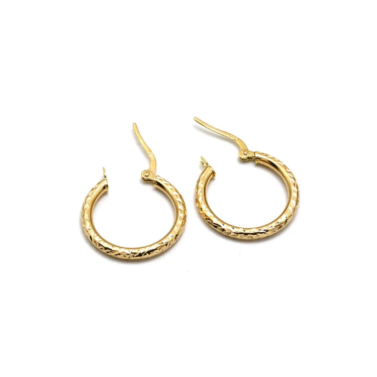 Real Gold Round Textured Clip Earring Set - Model 0347 E1947