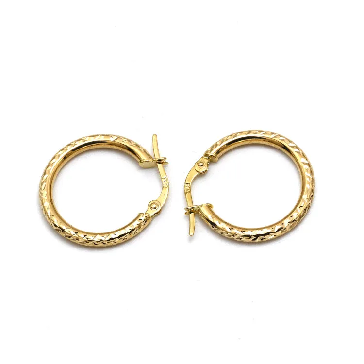 Real Gold Round Textured Clip Earring Set - Model 0347 E1947