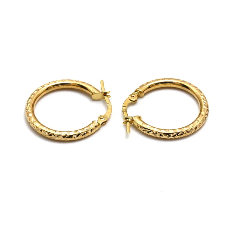 Real Gold Round Textured Clip Earring Set - Model 0347 E1947
