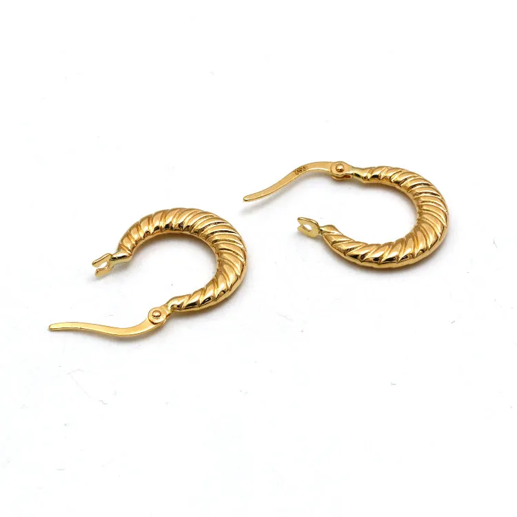 Real Gold Round Textured Moon Clip Earrings Set - Model 6387-3 E1951