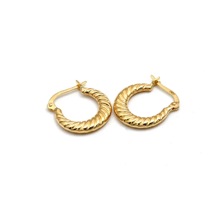 Real Gold Round Textured Moon Clip Earrings Set - Model 6387-3 E1951