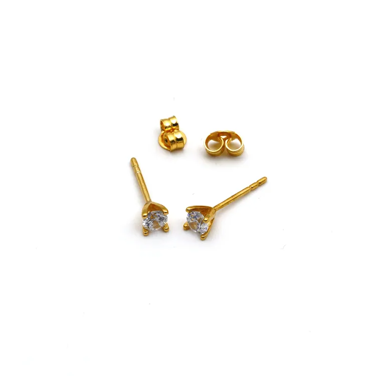 Real Gold Small Stud Stone 3 MM Earring Set 0904 E1754