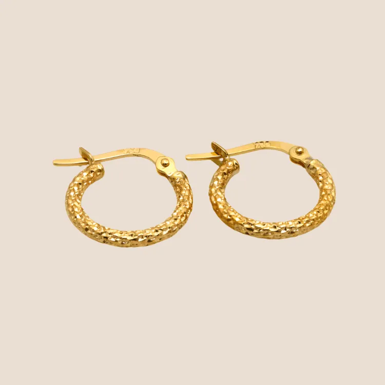 Real Gold Sparkling Round Hoop Earring Set - Style 5530, Design E1748