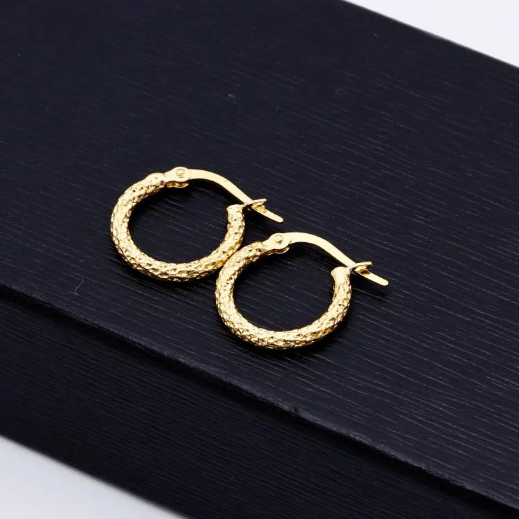 Real Gold Sparkling Round Hoop Earring Set - Style 5530, Design E1748