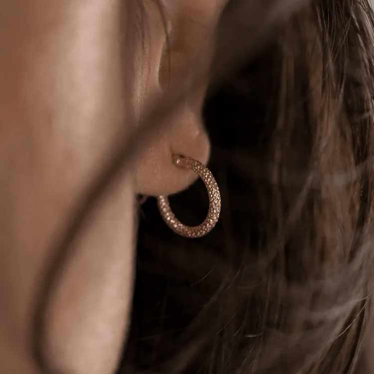 Real Gold Sparkling Round Hoop Earring Set - Style 5530, Design E1748