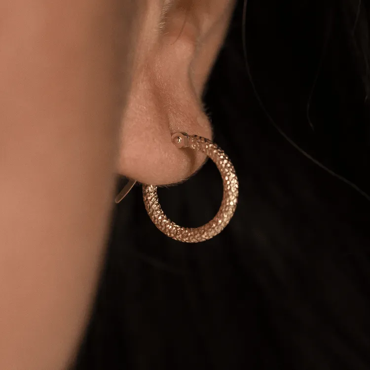 Real Gold Sparkling Round Hoop Earring Set - Style 5530, Design E1748