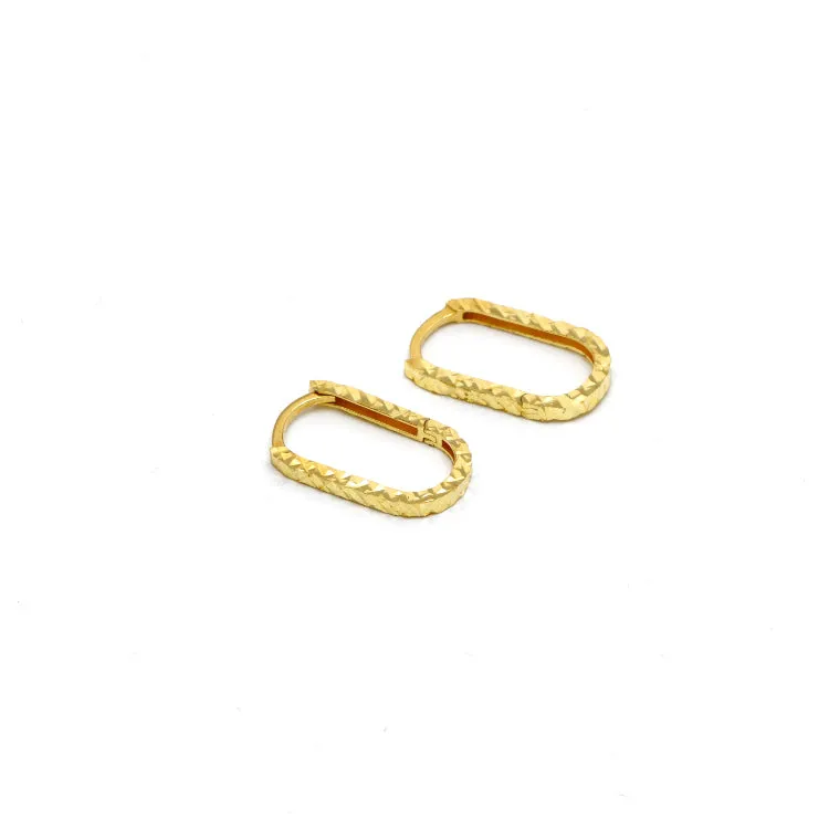 Real Gold Textured Paper Clip Earrings Set - Model 0507-3 E1952