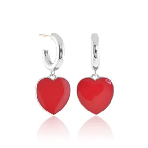 Red Enamel & Silver Heart Charm Earrings