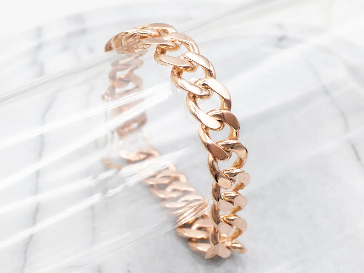 Rose Gold Curb Chain Bracelet with Box Clasp and Safety Chain
