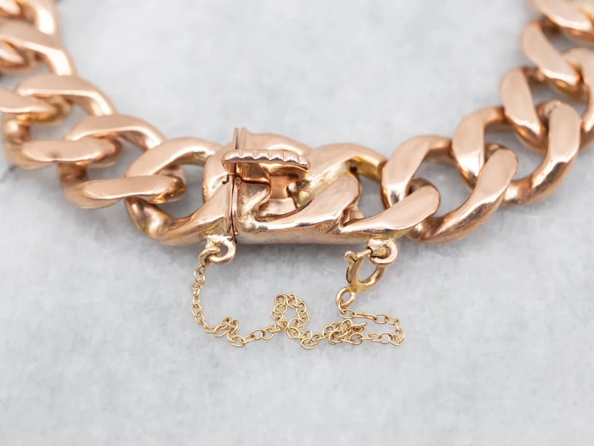 Rose Gold Curb Chain Bracelet with Box Clasp and Safety Chain