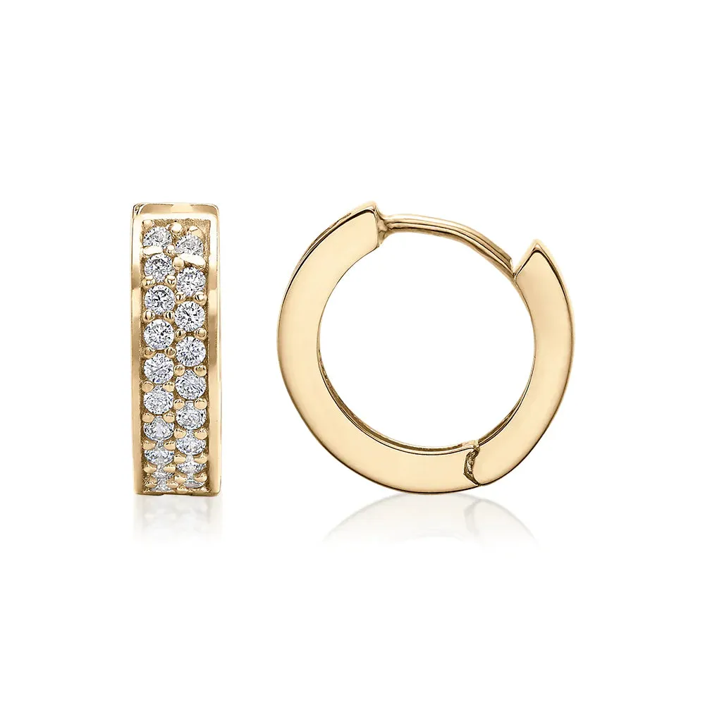 Round Brilliant hoop earrings with diamond simulants in 10 carat yellow gold