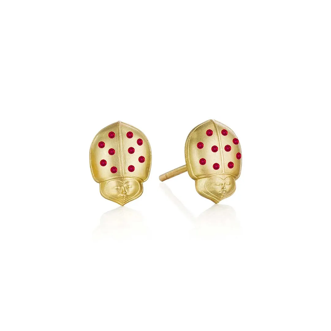 Ruby Winged Ladybug Stud Earrings