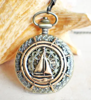 Sailboat Mechanical Pocket Watch