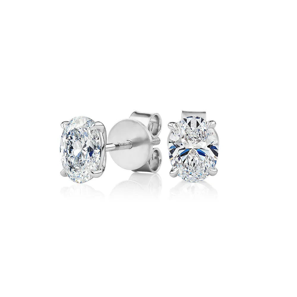 Signature Simulant Diamond 1.40 carat* TW oval stud earrings in 14 carat white gold