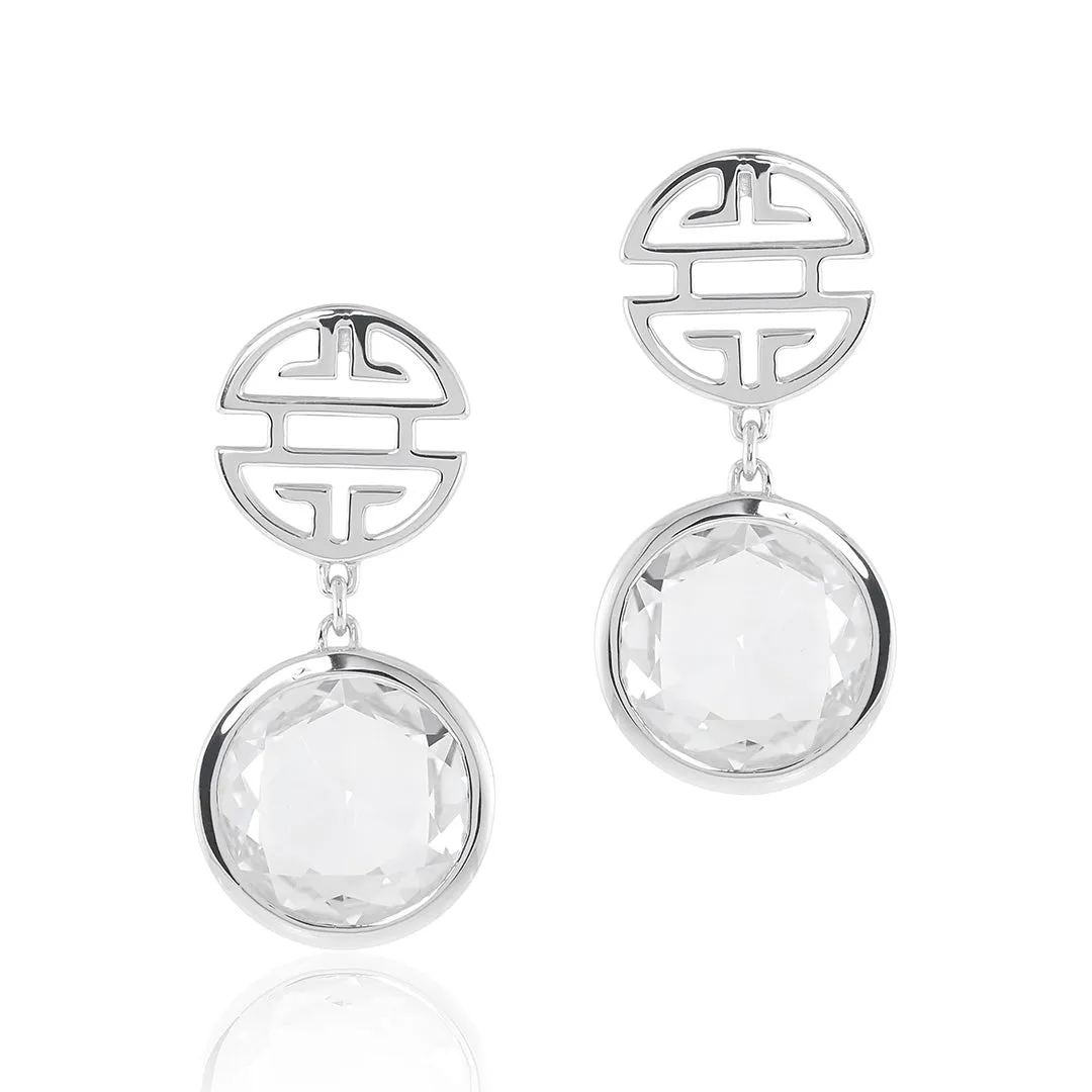 Silver Shou & White Quartz Drop Earrings