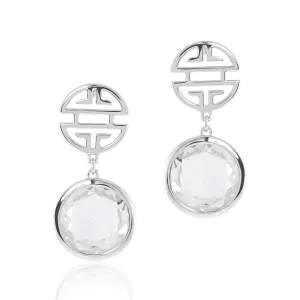 Silver Shou & White Quartz Drop Earrings