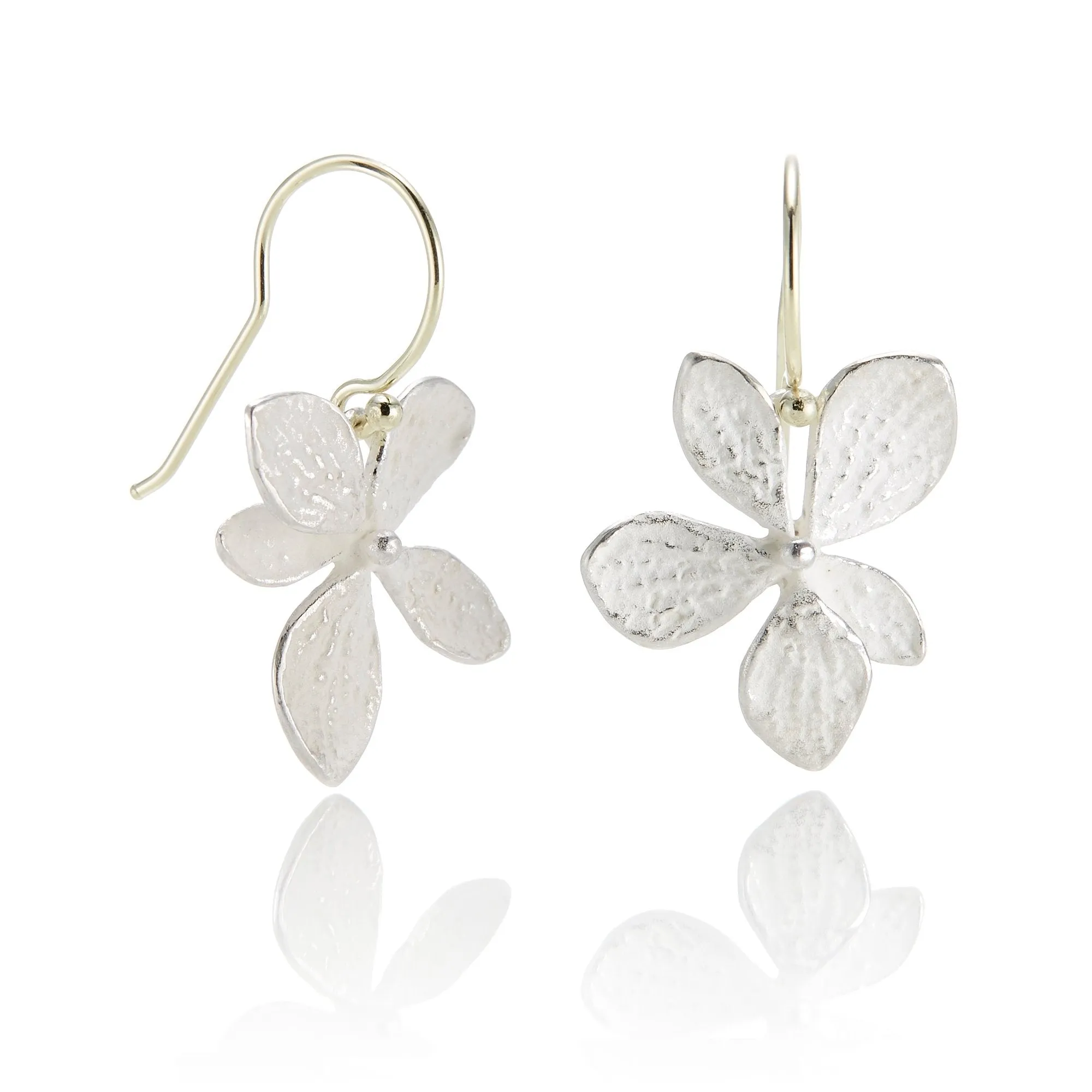 Silver Single Hydrangea Drop Earrings