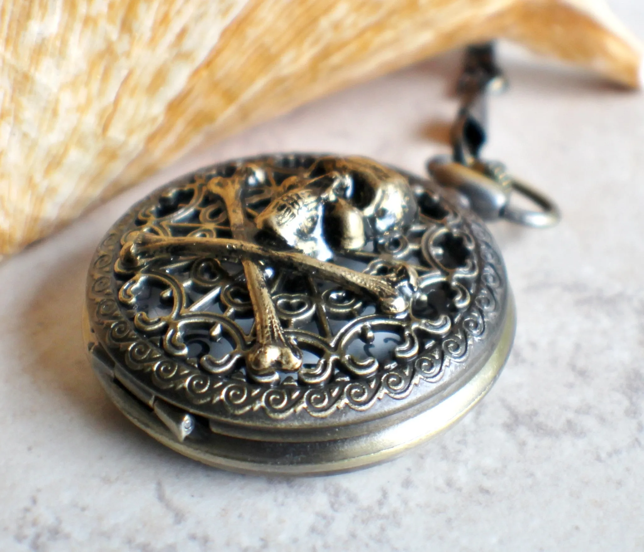 Skull and Crossbones Mechanical Pocket Watch