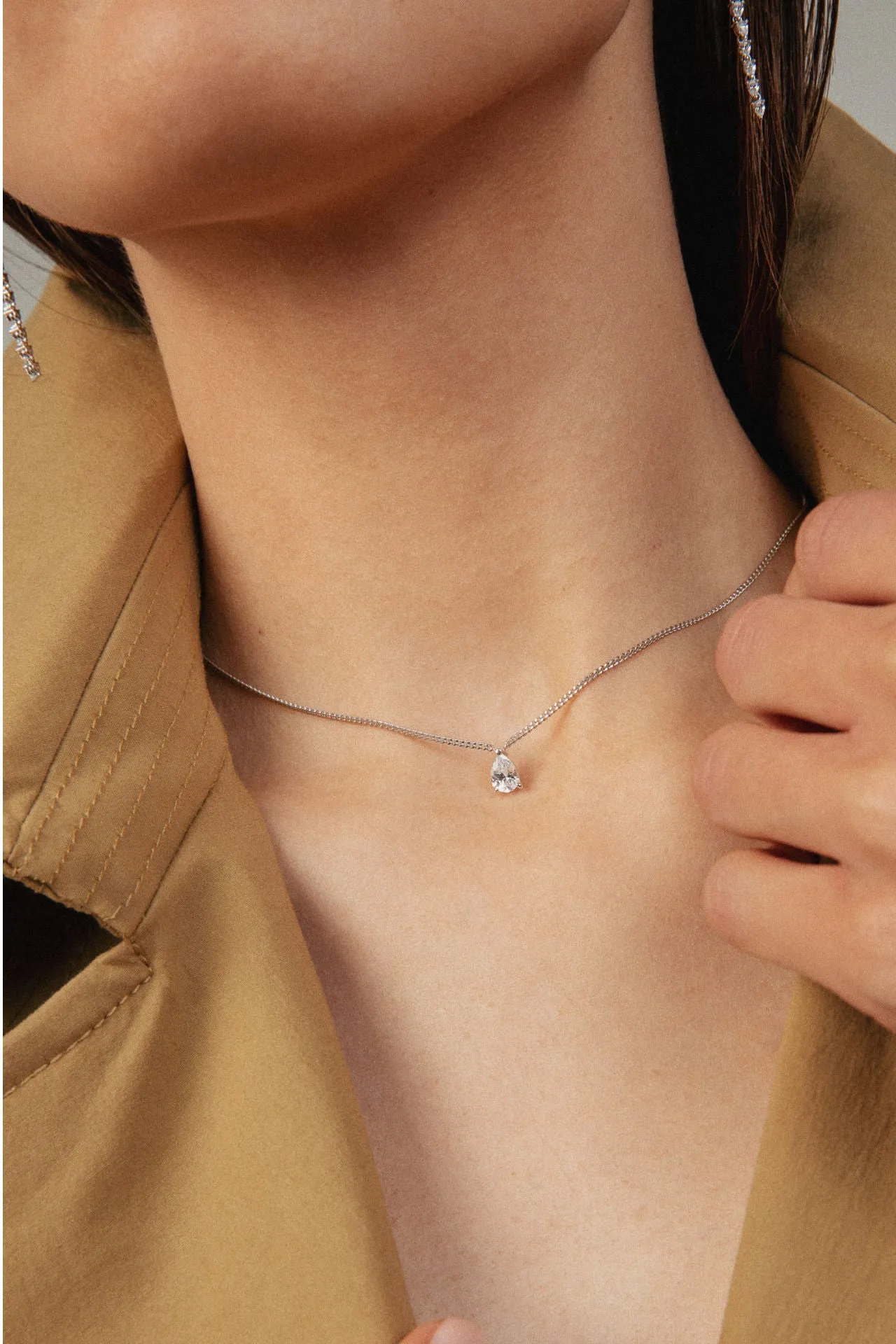 Solitaire Pear 18K Rose Gold Necklace w. Lab-Grown Diamond