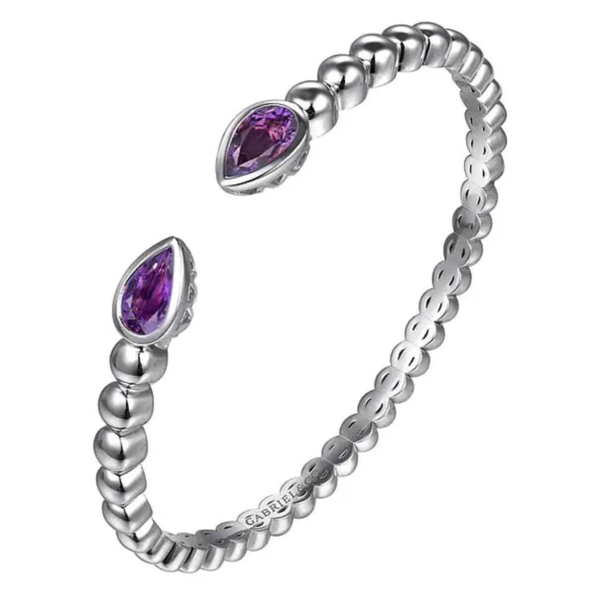 SS 2.41ctw Amethyst Beaded Bangle Bracelet