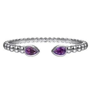 SS 2.41ctw Amethyst Beaded Bangle Bracelet